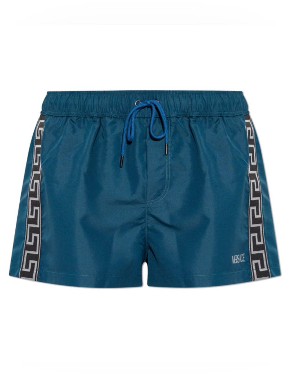Versace Teal Swim Shorts trunk with Black & gray Greek Key Trim size 6/L new